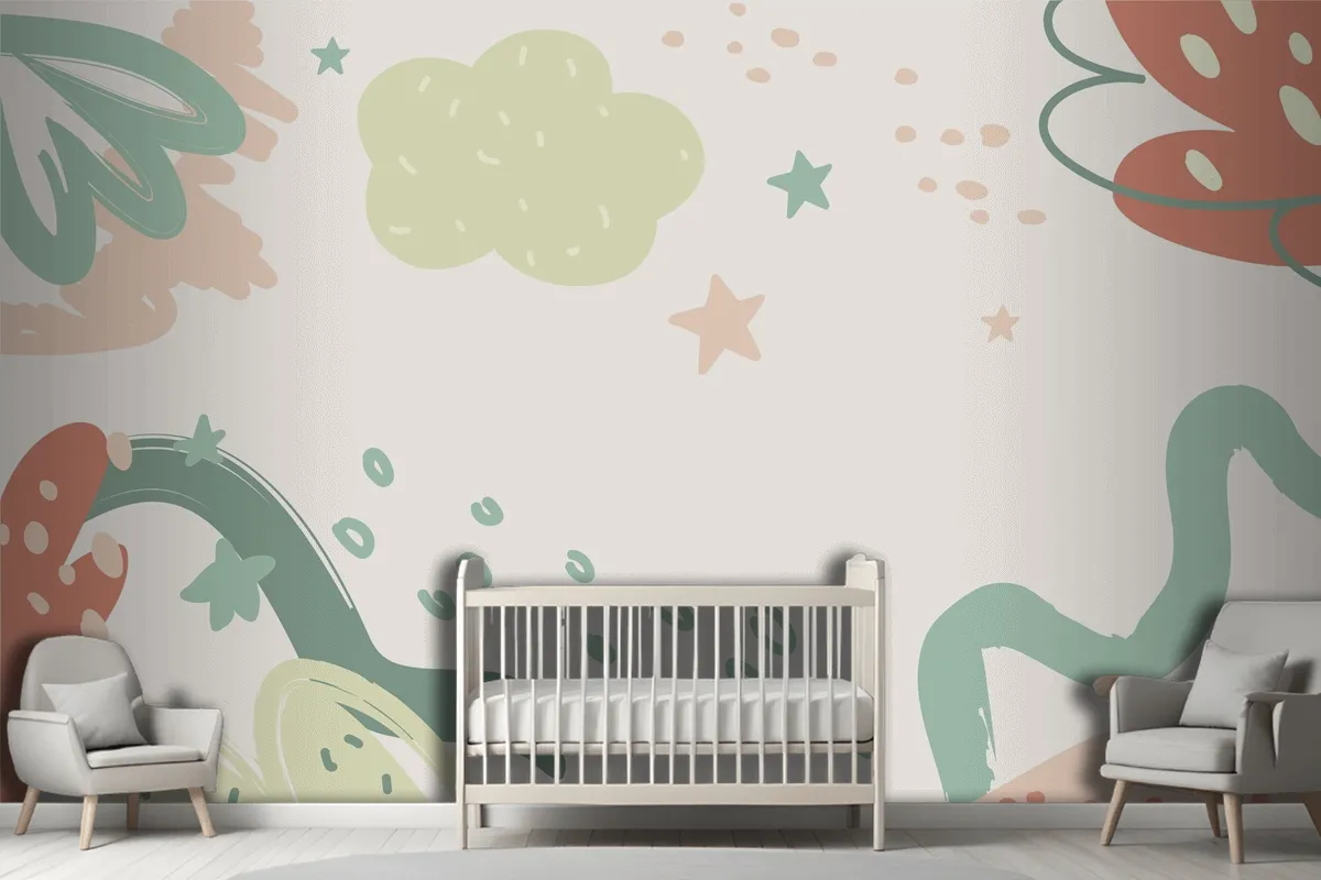 Flat Design Baby Shower Template Wallpaper Mural