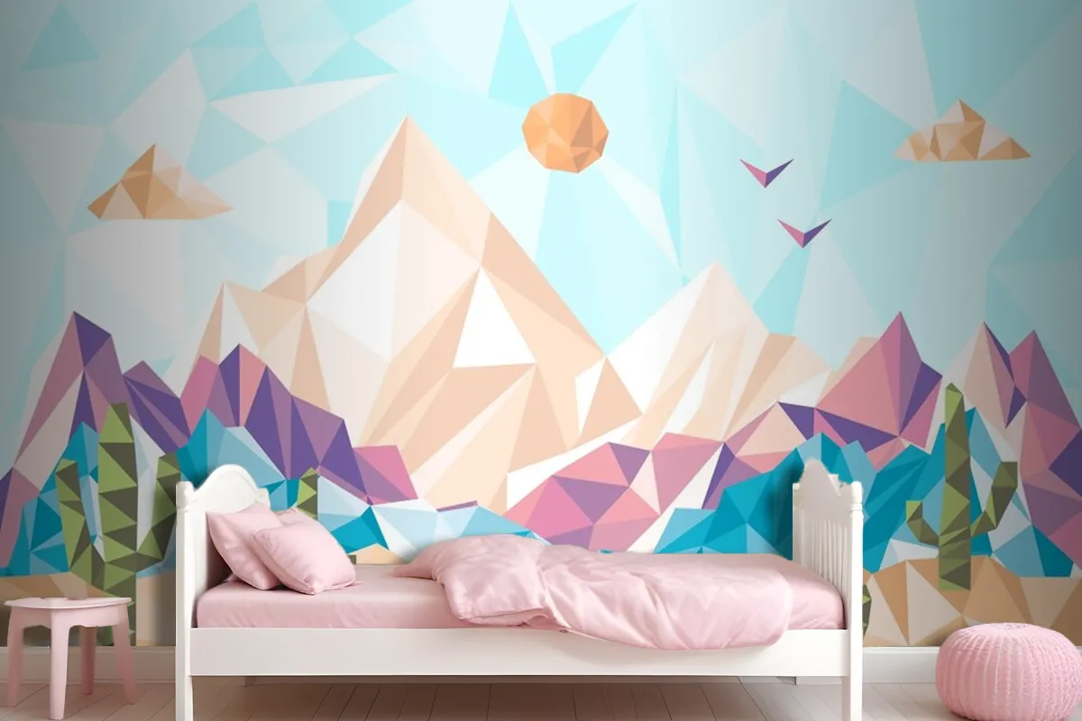 Flat Design Low Poly Landscape Wallpaper Mural