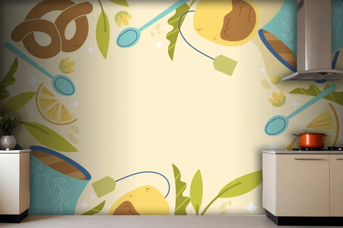 Flat International Tea Day Kitchen Wallpaper Mural