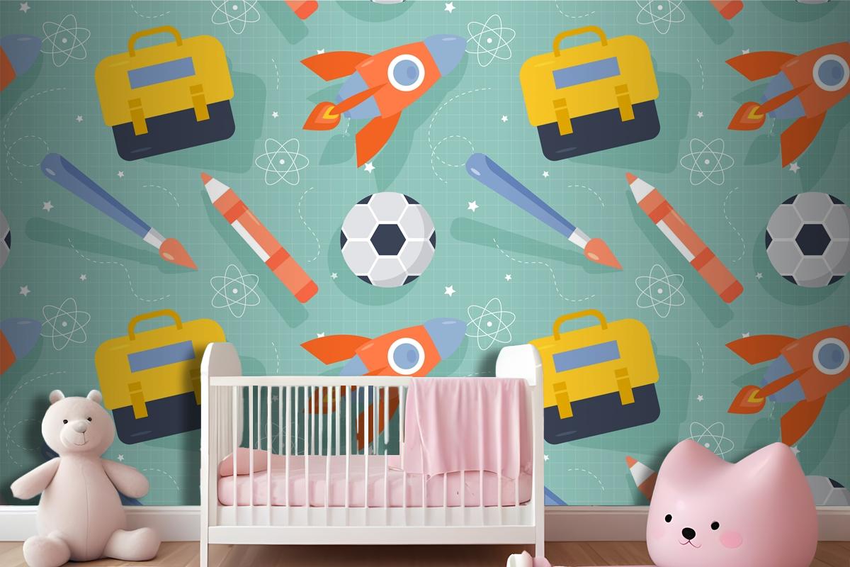 Flat Pattern Design For Back To School Wallpaper Mural