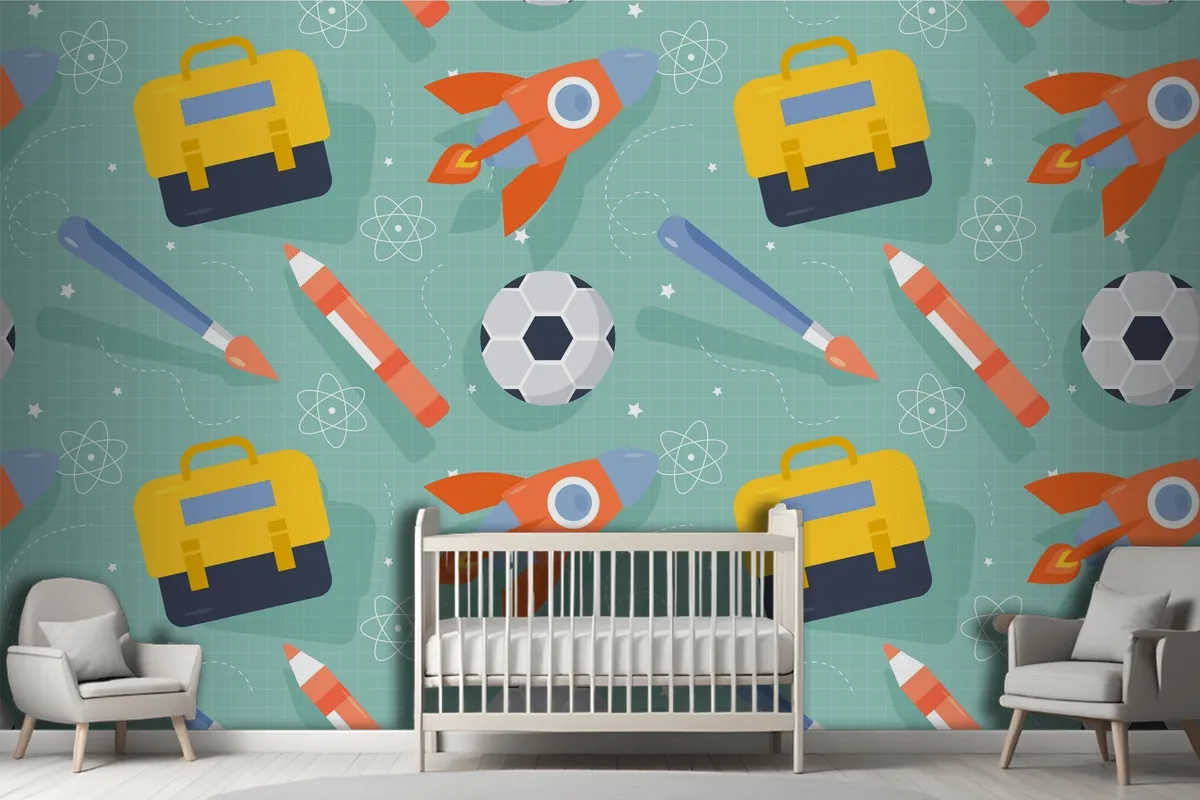 Flat Pattern Design For Back To School Wallpaper Mural