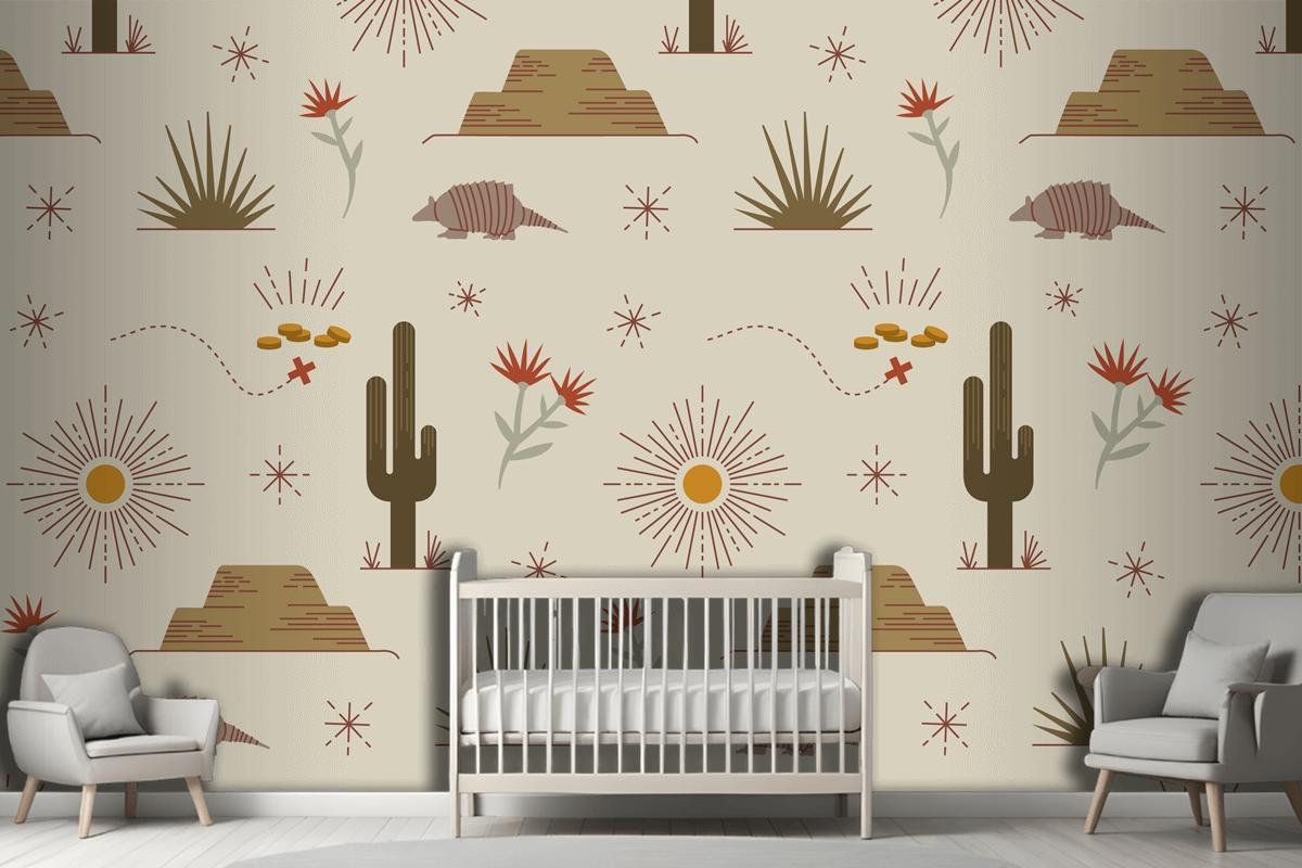 Flat Western Pattern Design Wallpaper Mural