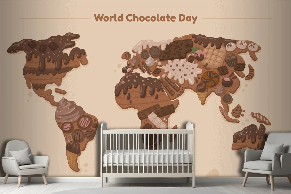 Flat World Map Chocolate Day Wallpaper Mural