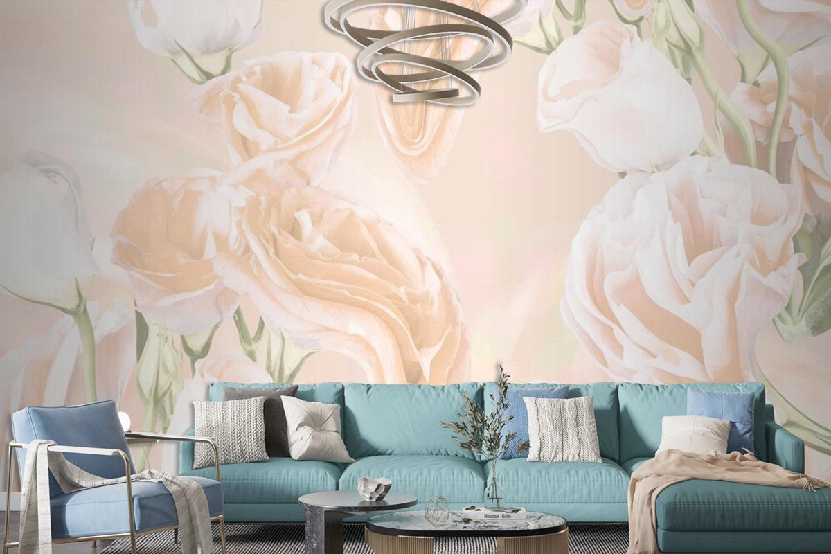 Floral Background Beige Rose Psychedelic Art Wallpaper Mural