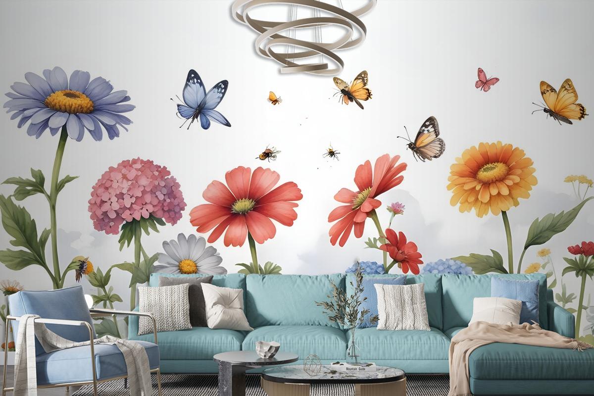 Floral Gardens With Butterflies Wallpaper Mural