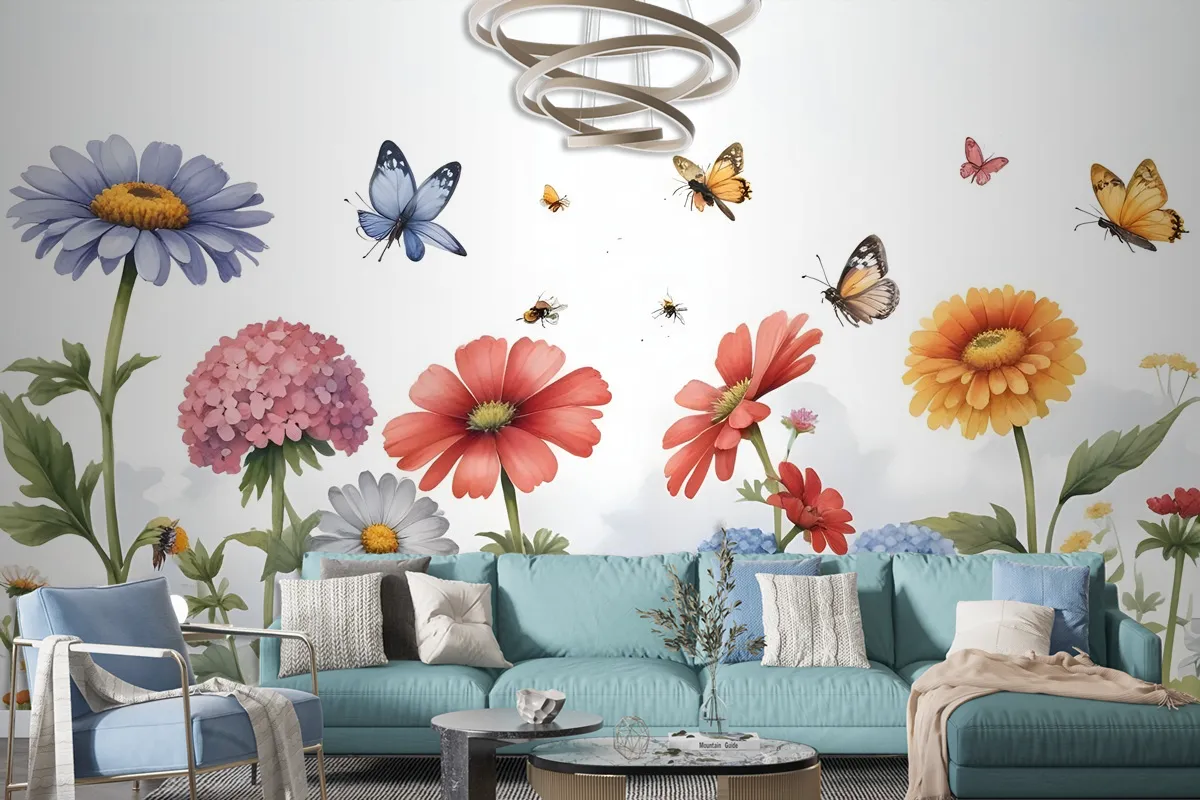 Floral Gardens With Butterflies Wallpaper Mural