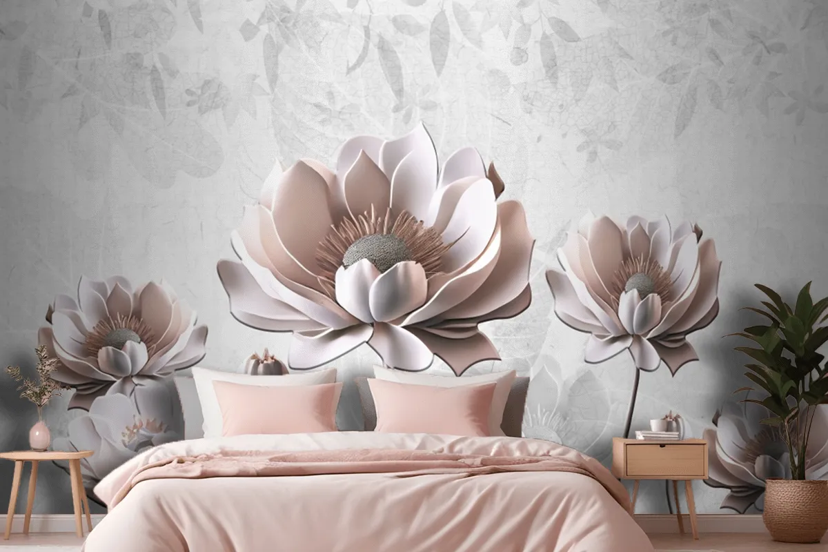 Floral Painting Light Gray Background Wallpaper Mural