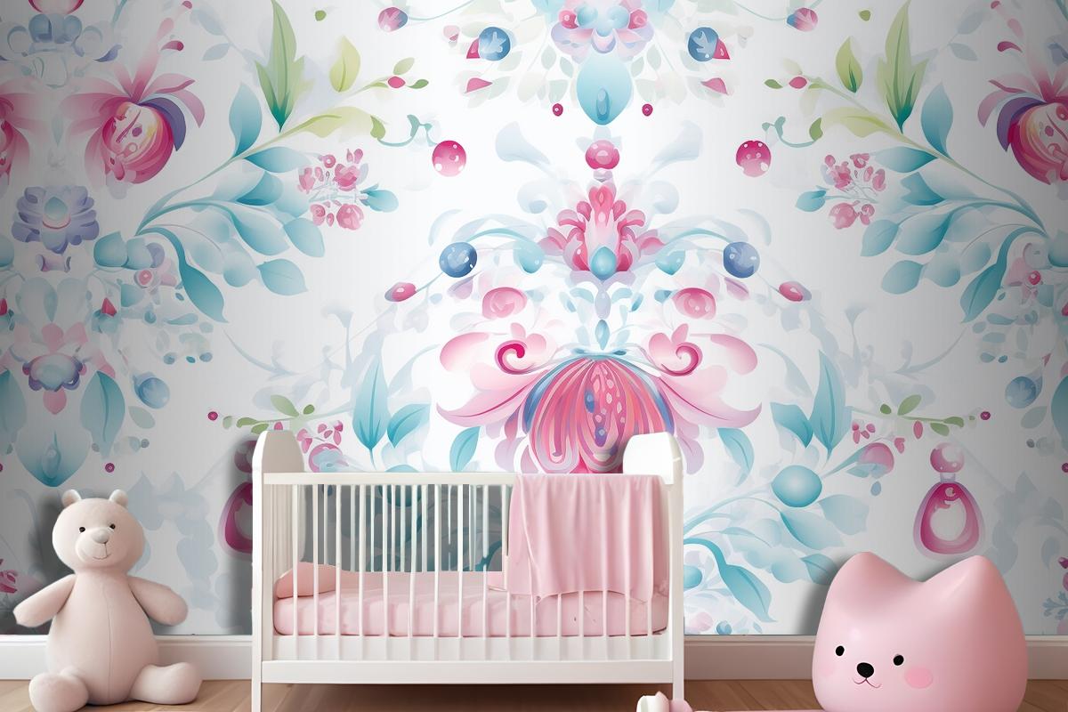 Floral Pattern Background Girl Wallpaper Mural