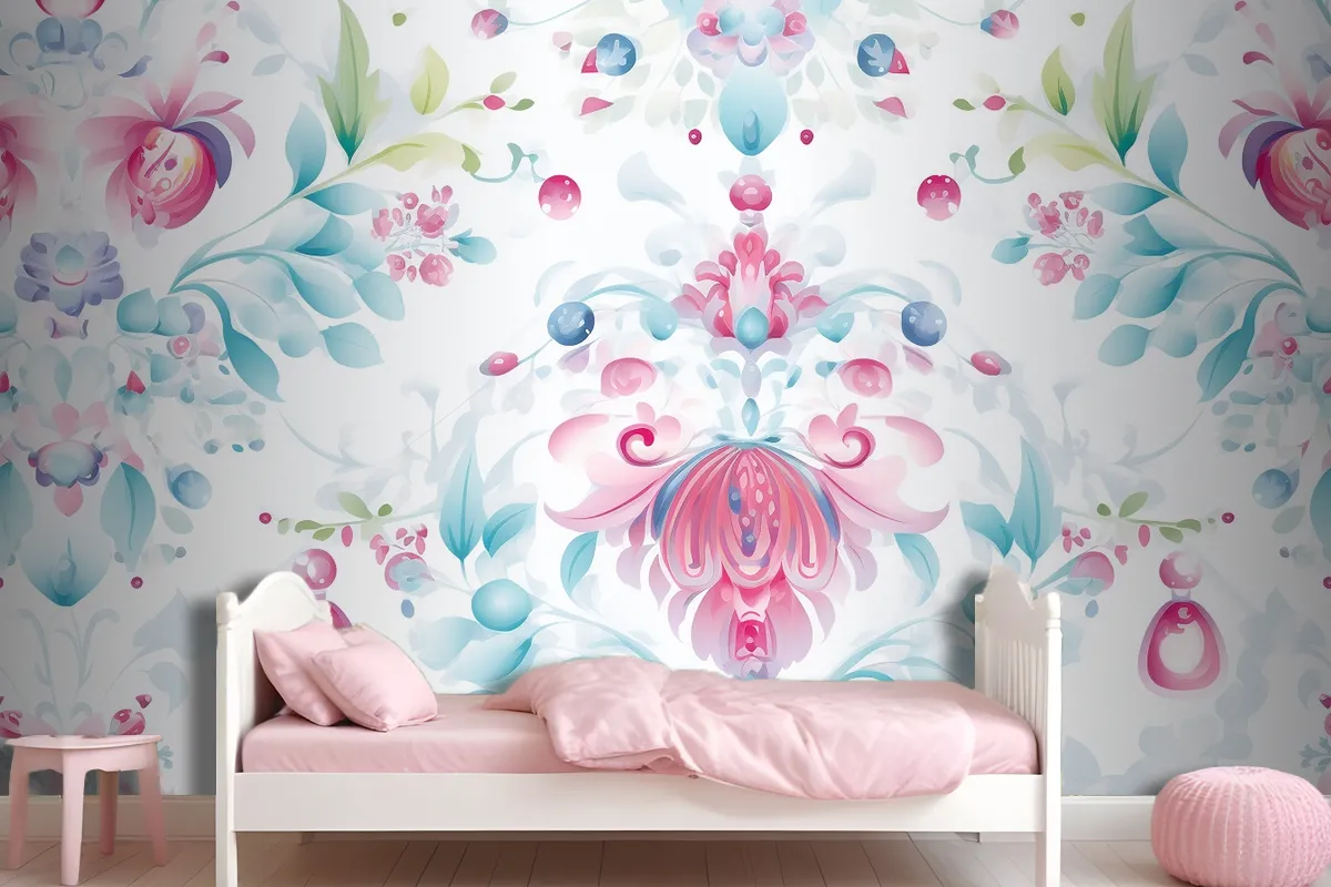 Floral Pattern Background Girl Wallpaper Mural