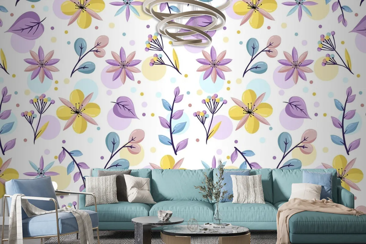 Floral Pattern With Pastel Colors Wallpaper Mural