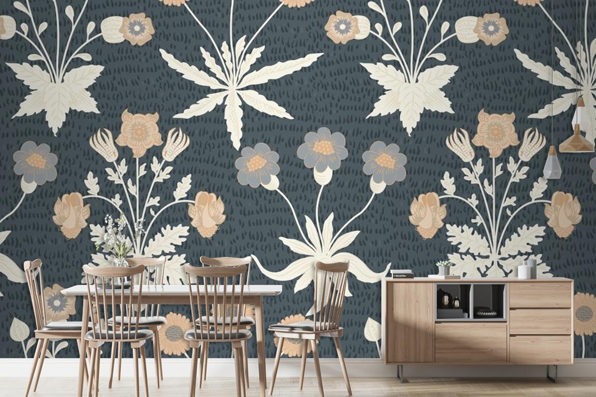 Floral Pattern Dining Room Wallpaper Mural