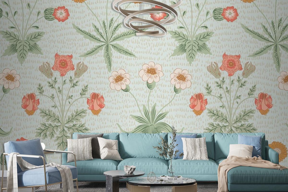 Floral Pattern Green Wallpaper Mural