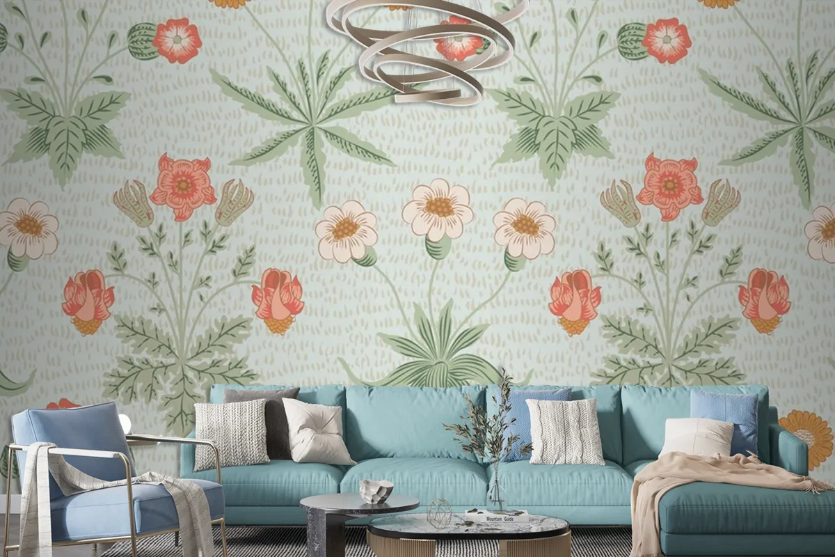 Floral Pattern Green Wallpaper Mural