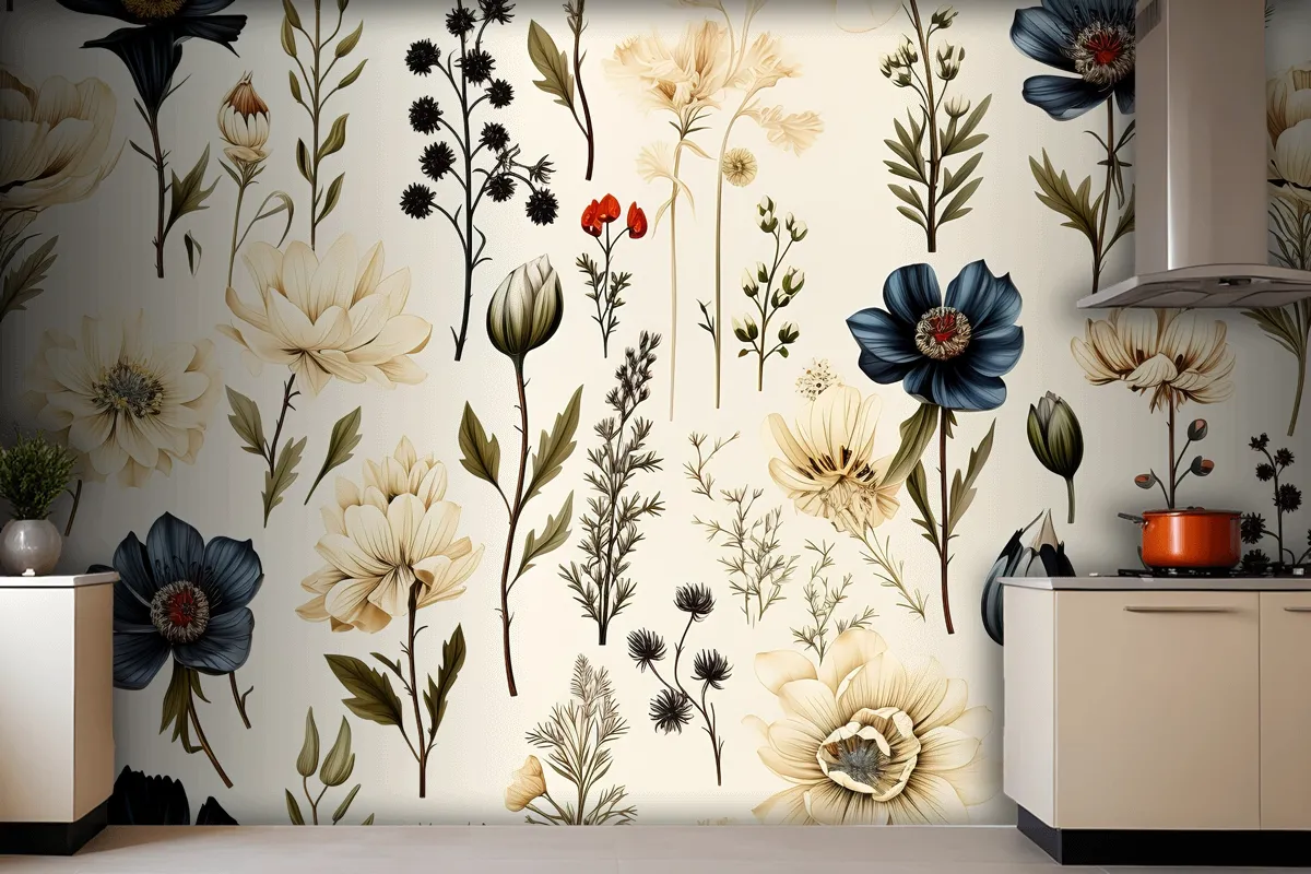 Floral Seamless Pattern Delicate And Vibrant Blooms Wallpaper Mural