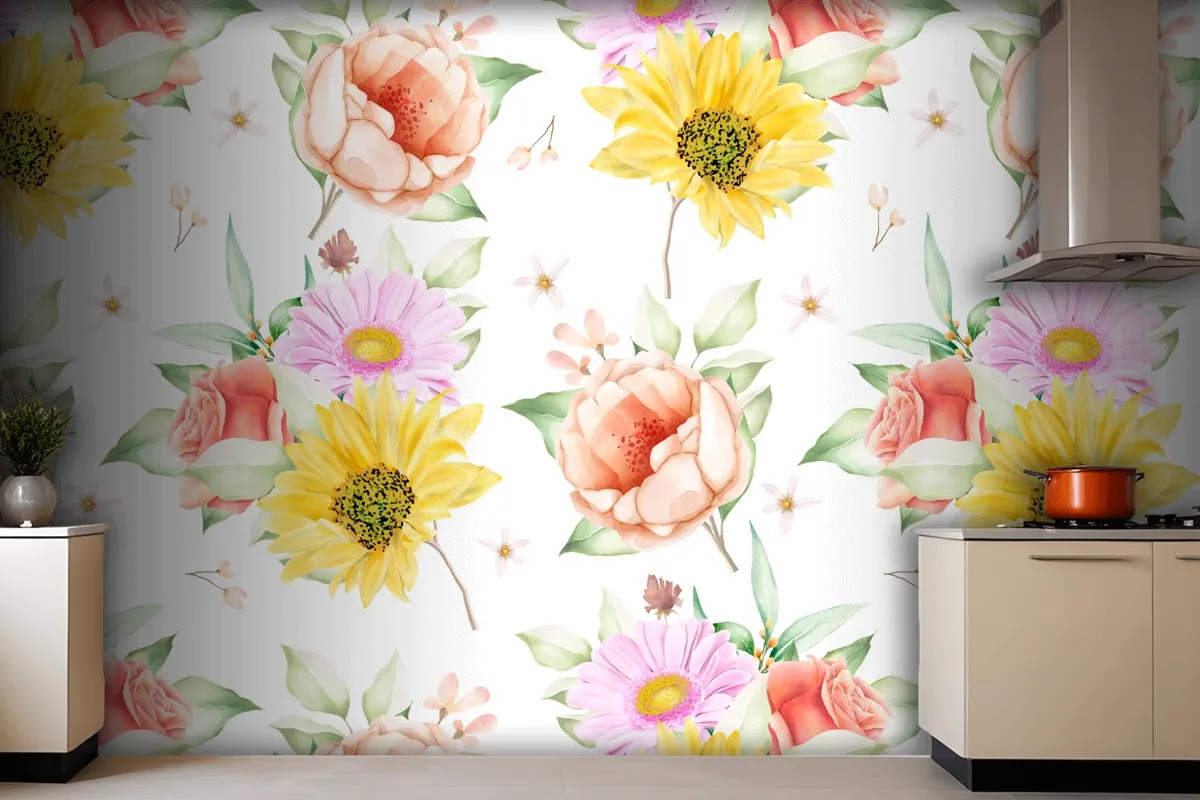 Floral Seamless Pattern Floral Blooming Wallpaper Mural