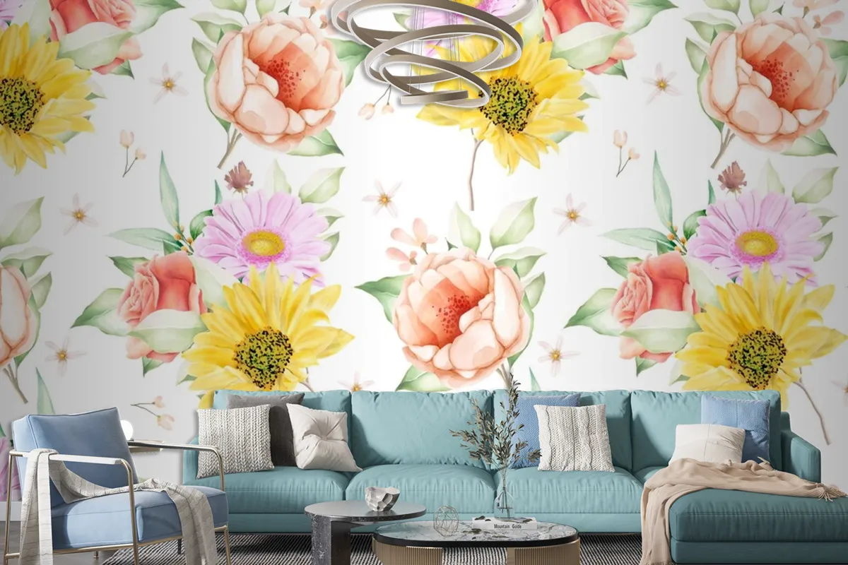 Floral Seamless Pattern Floral Blooming Wallpaper Mural