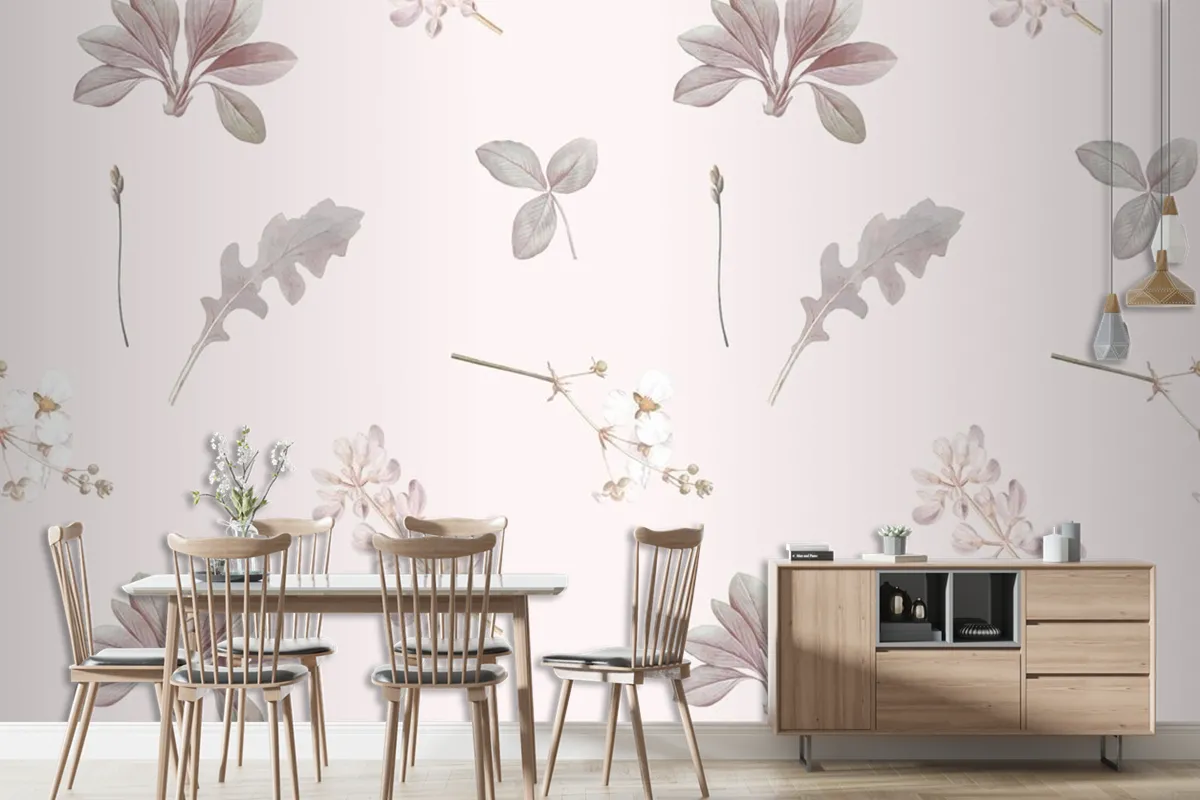 Floral Seamless Pattern On Gray Background Wallpaper Mural