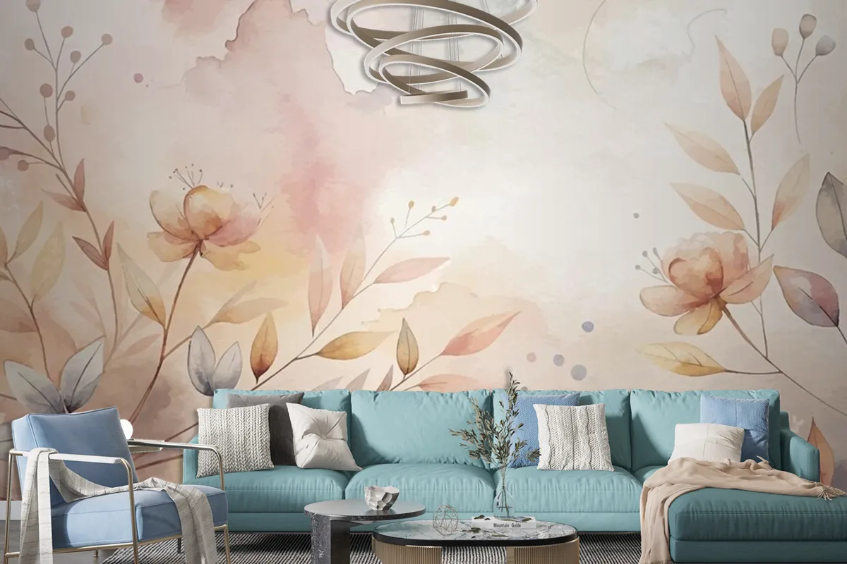 Floral Watercolor Silhouette Background Wallpaper Mural