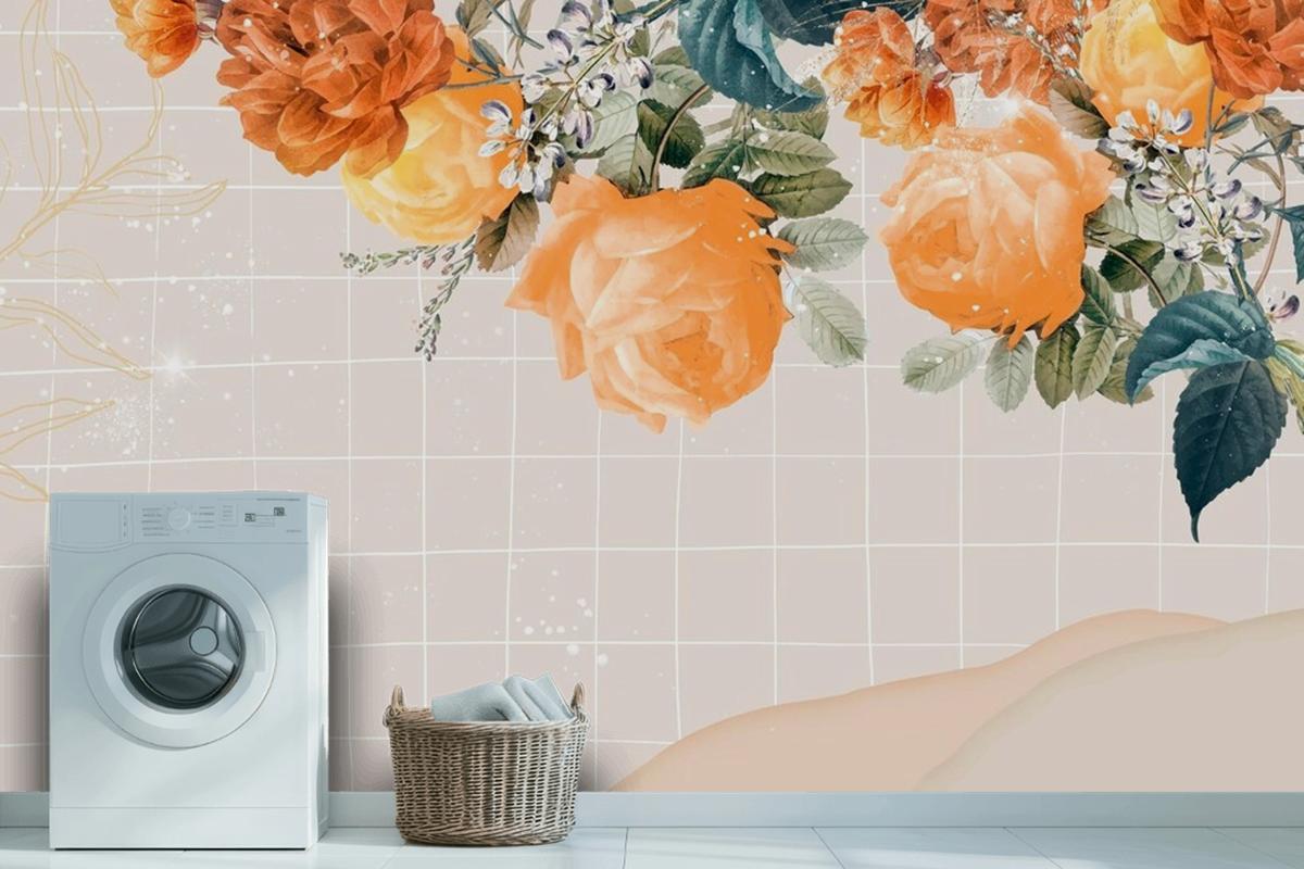 Flower Background Aesthetic Border Laundry Room Wallpaper Mural