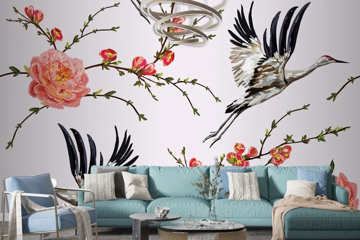 Flowers And Plants Flowers And Birds Seamless Print Pattern Wallpaper Mural