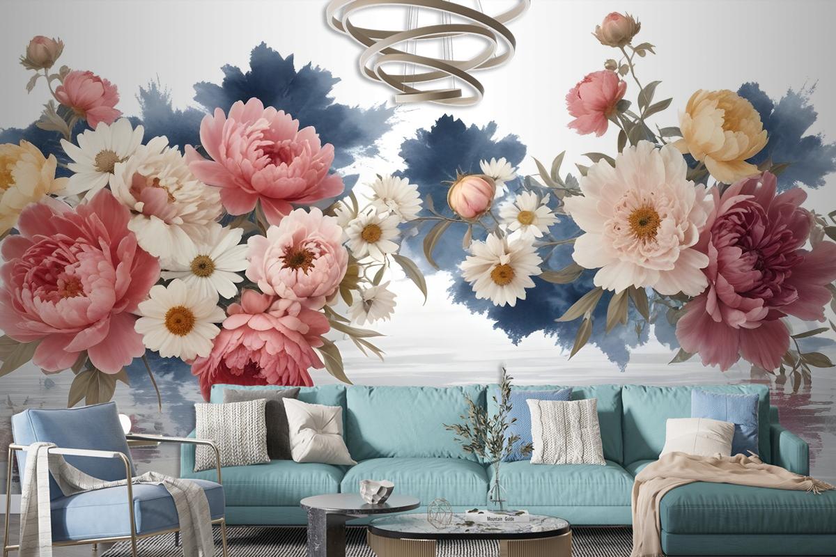 Flowers With World Wallpaper Mural