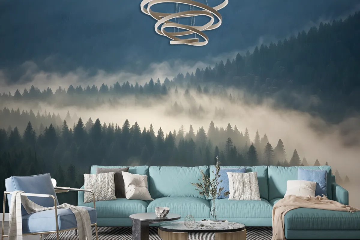 Foggy Pine Woods Landscape Wallpaper Mural