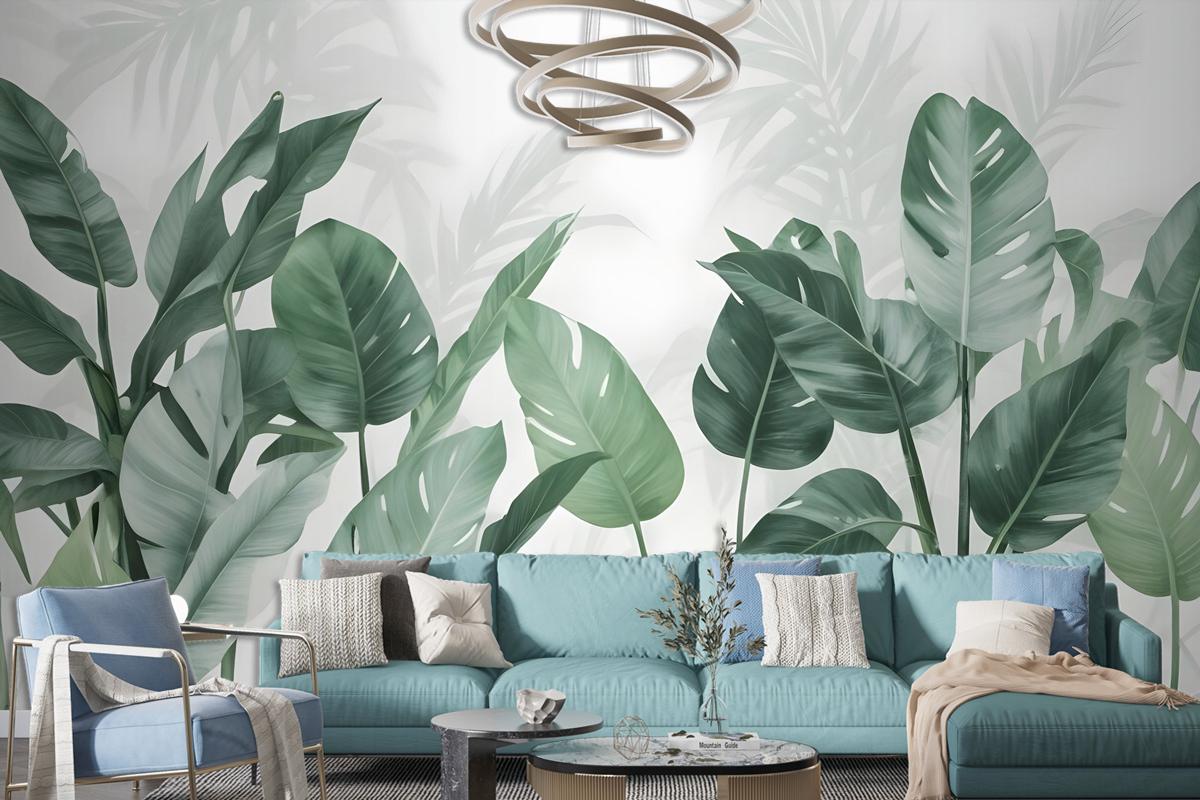 Fresh Green Tropical Leaf Wallpaper Mural