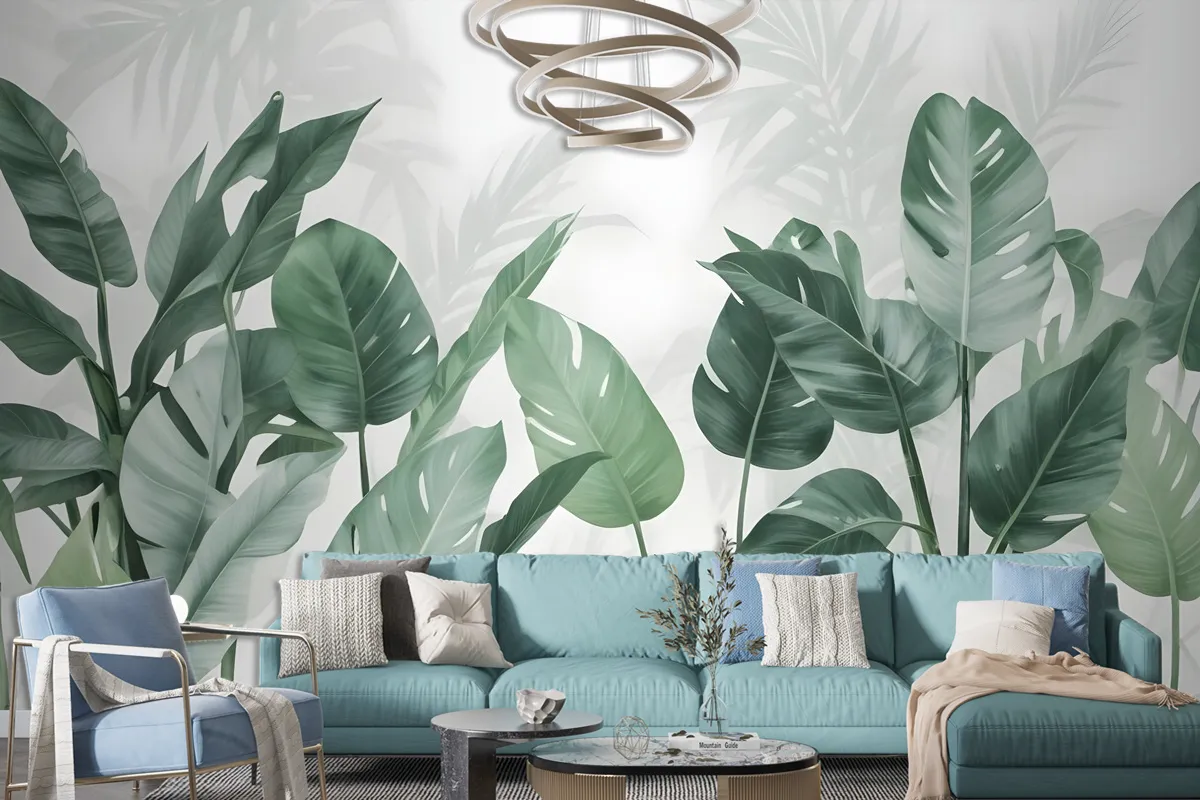 Fresh Green Tropical Leaf Wallpaper Mural