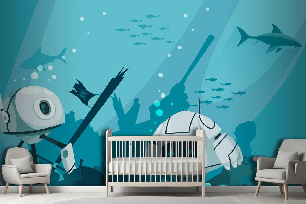 Futuristic Robots Marine Composition Wallpaper Mural