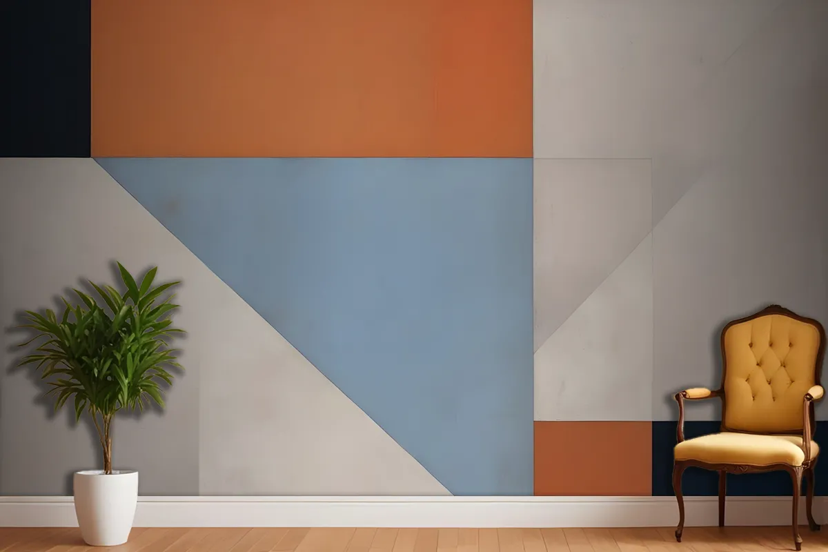 Geometric Abstract Composition With Various Shapes And Colors Including Orange Blue And Gray Wallpaper Mural