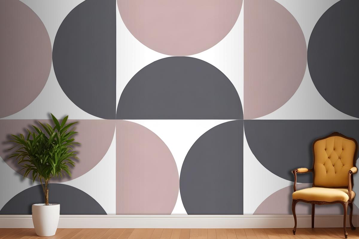 Geometric Shapes In Shades Of Gray And Pink Arranged Wallpaper Mural