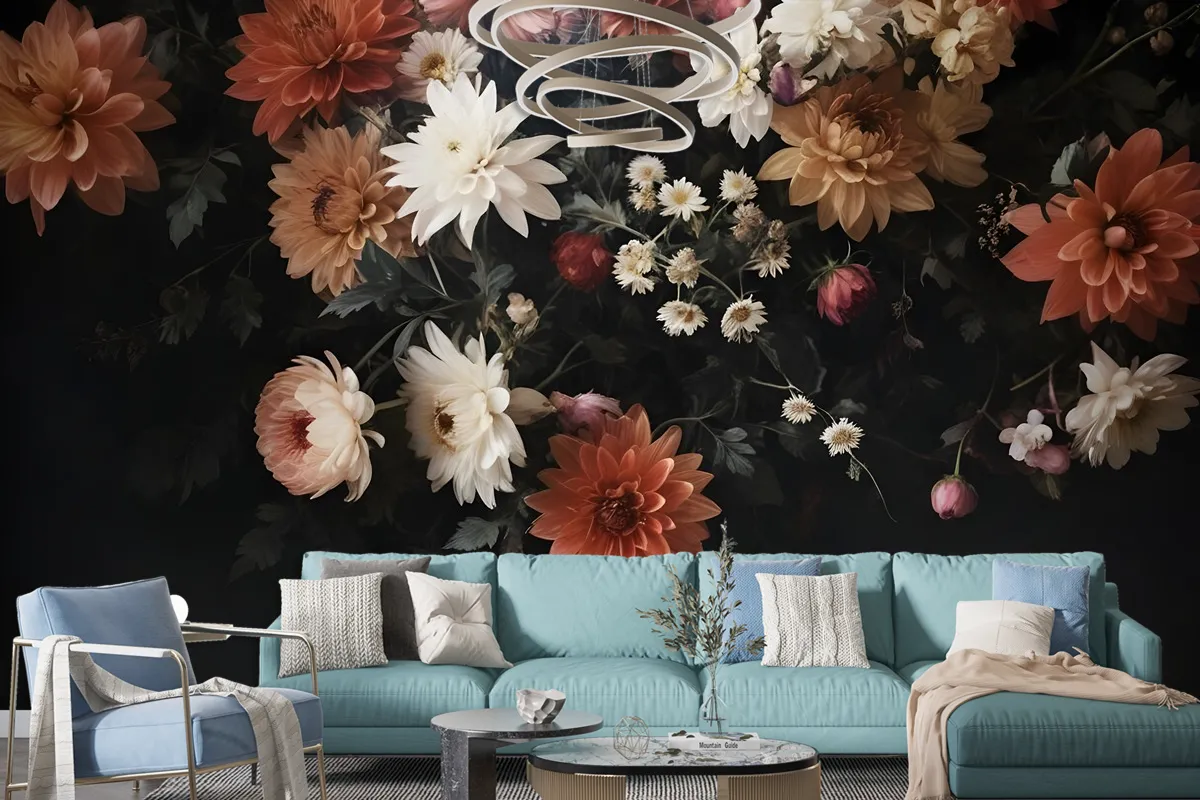 Golden Age Large And Dark Floral Wallpaper Mural