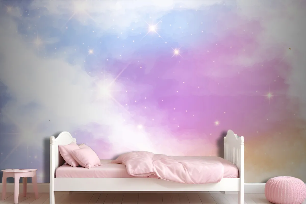 Gradient Pastel Sky Background Girl Wallpaper Mural