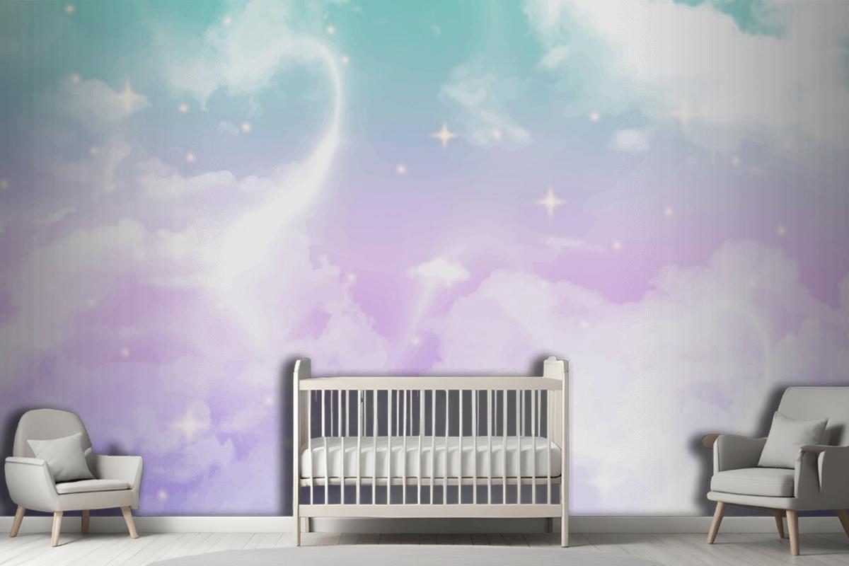 Gradient Pastel Sky Girl Wallpaper Mural