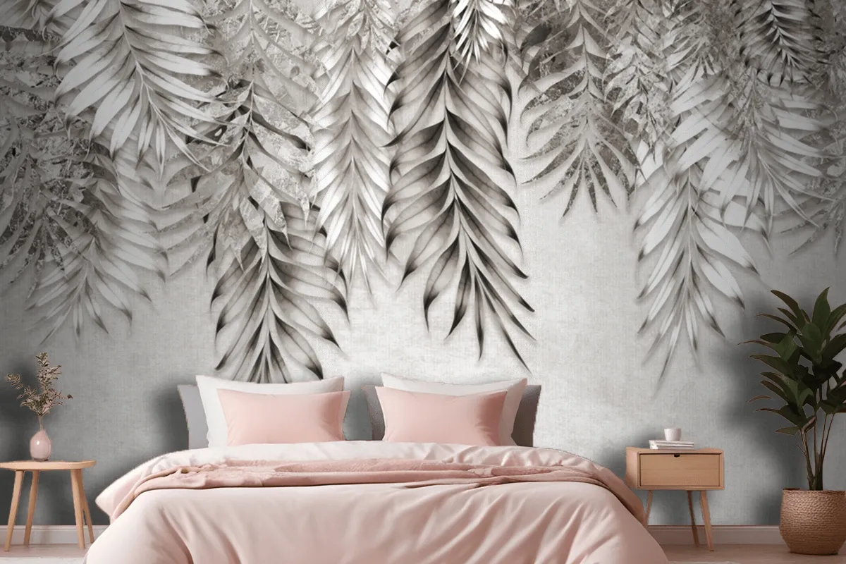 Gray And White Branches Trees Leaves On Drawing Wallpaper Mural