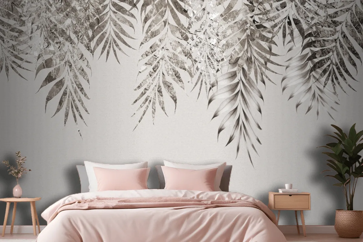 Gray Branches Tree Leaves In Drawing Wallpaper Mural