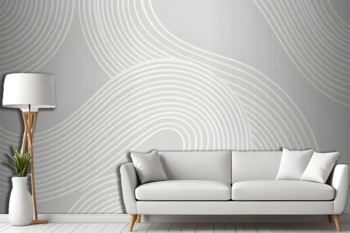 Gray Curvy Lines Modern Zen Garden Wallpaper Mural
