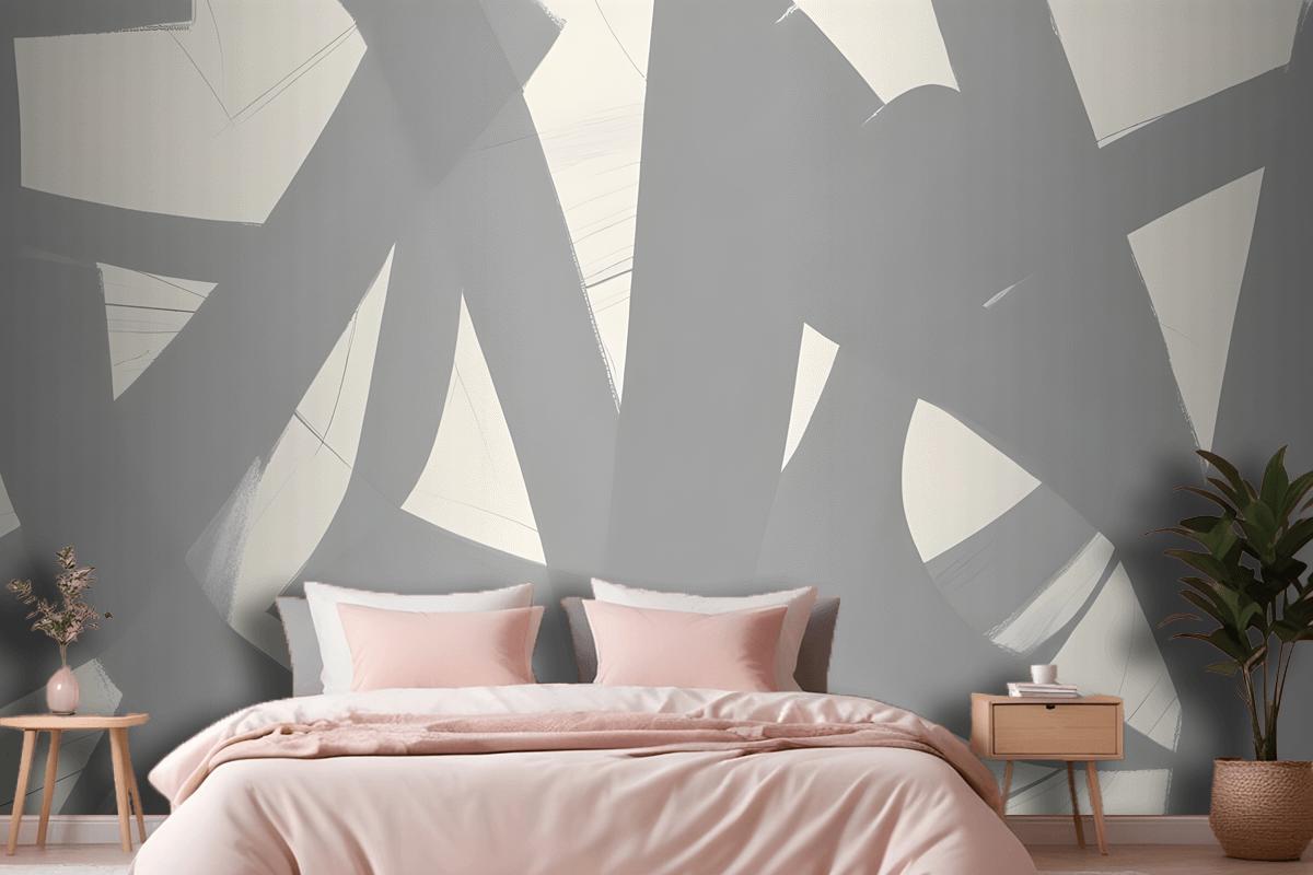 Gray Japanese Calligraphy Abstract Wallpaper Mural