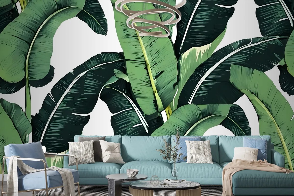 Green Banana Leaf Pattern Wallpaper Mural