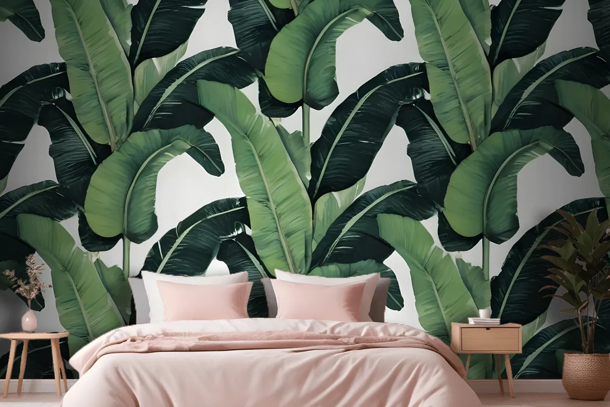 Green Banana Leaf Pattern Wallpaper Mural