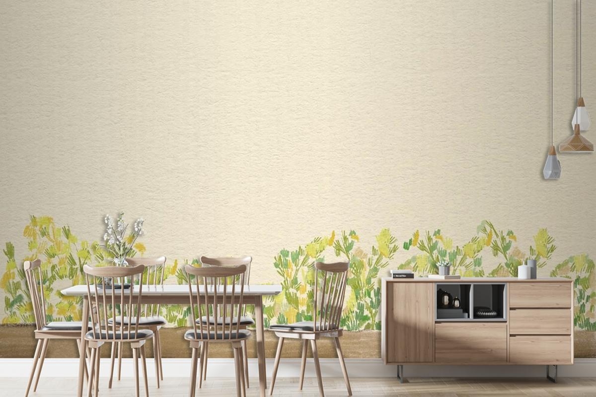 Green Bushes Background Color Pencil Wallpaper Mural