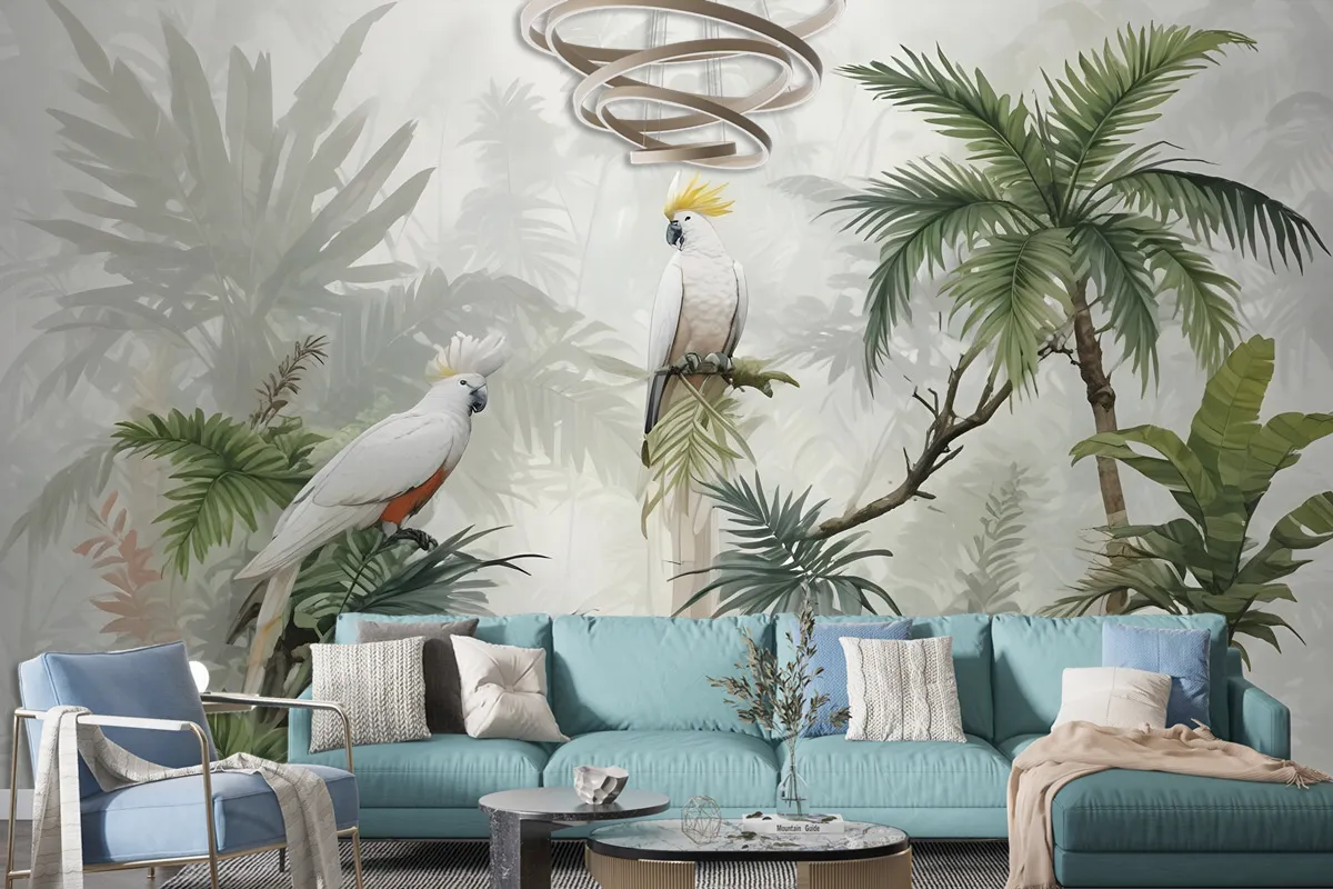 Green Tropical Forest With Parrot Wallpaper Mural