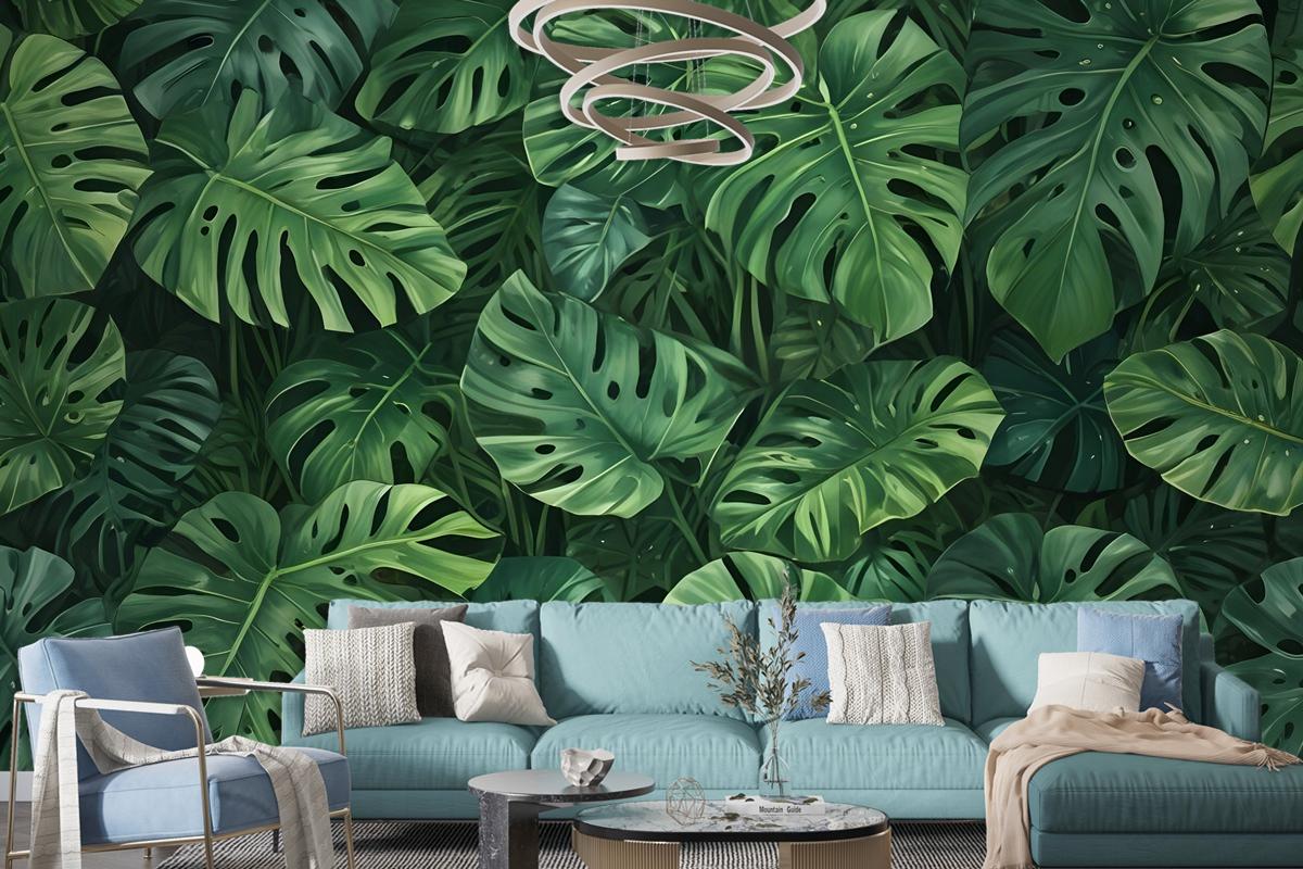 Green Tropical Leaves Wallpaper Mural