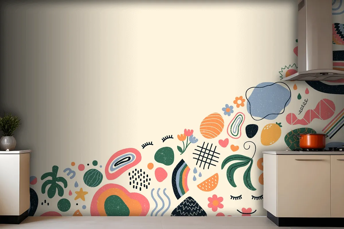 Handdrawn Abstract Organic Shapes Wallpaper Mural