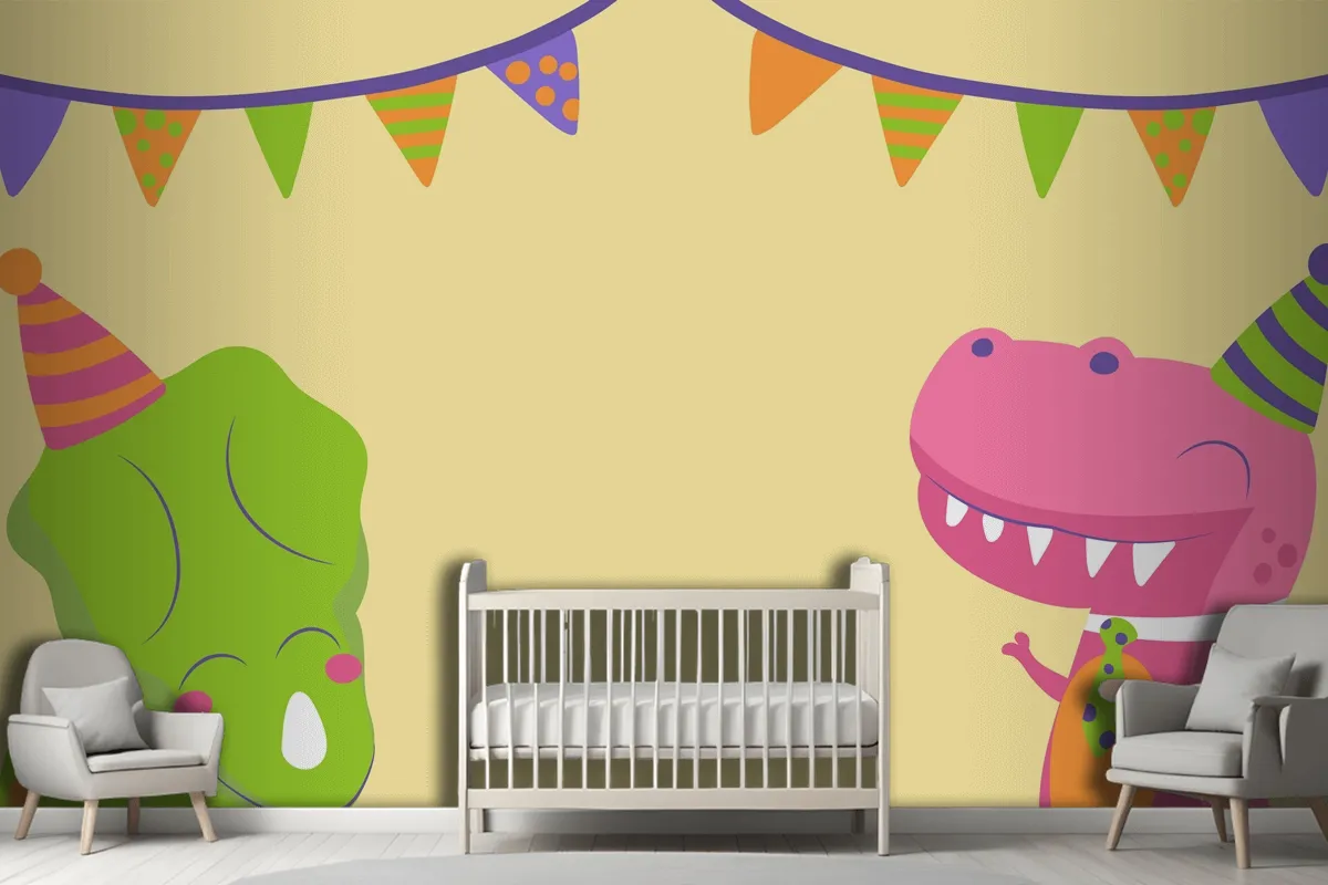 Hand Drawn Dinosaur Birthday Zoom Wallpaper Mural