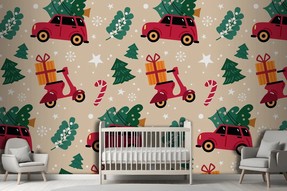 Hand Drawn Flat Christmas Pattern Design Wallpaper Mural