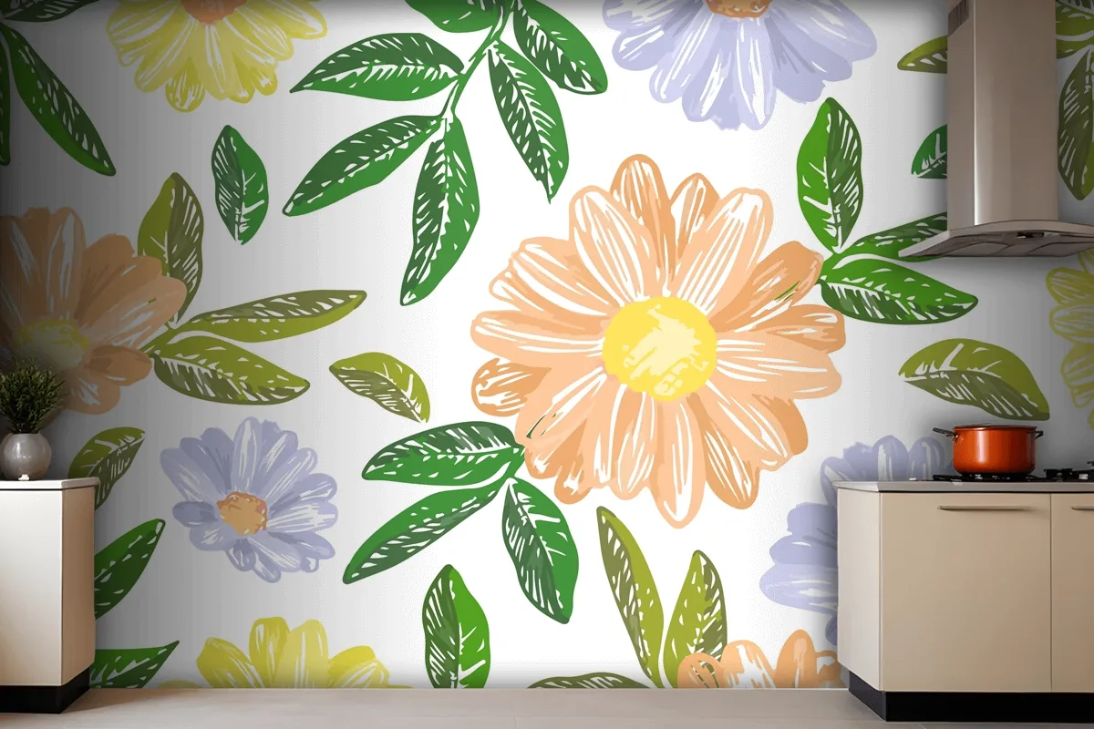 Hand Drawn Floral Embroidery Wallpaper Mural