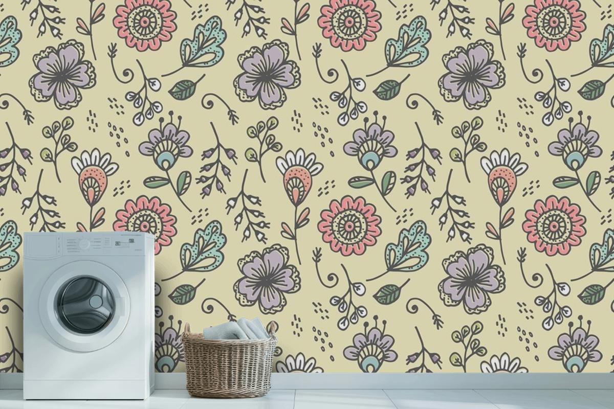 Hand Drawn Floral Pattern Design Wallpaper Mural