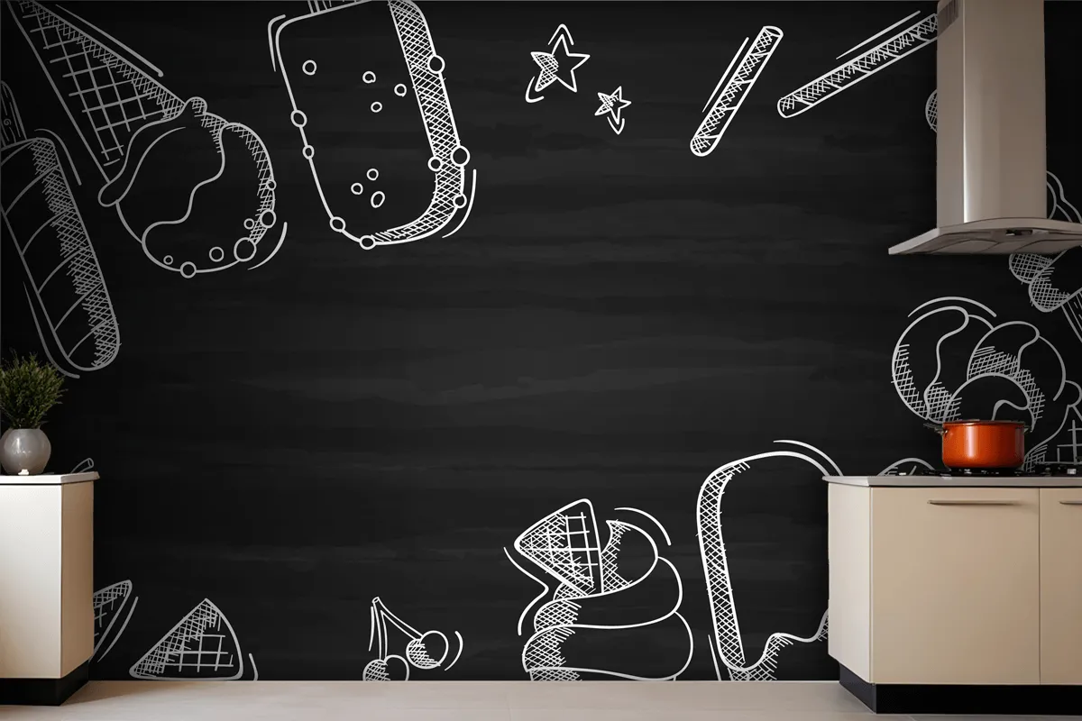 Hand Drawn Ice Cream Blackboard Wallpaper Mural