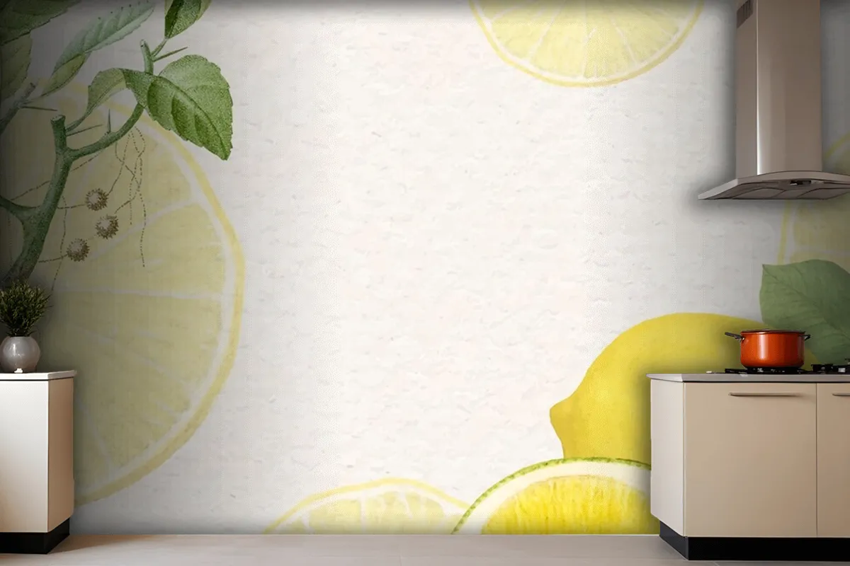 Hand Drawn Natural Fresh Lemon Wallpaper Mural